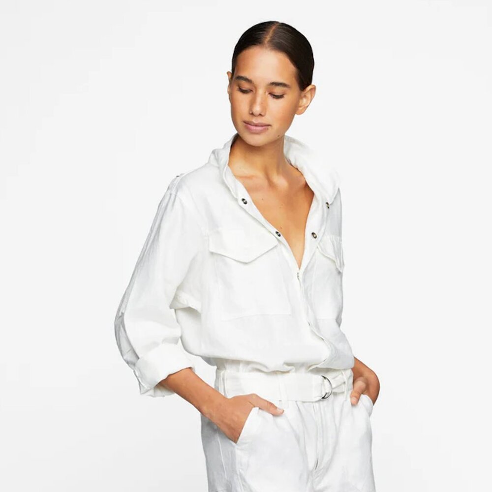 Mikoh Perla Romper - White Linen Long Sleeve Size 1